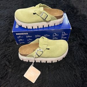 PAPILLIO by BIRKENSTOCK Boston chunky green suede platform clogs mules eur 40